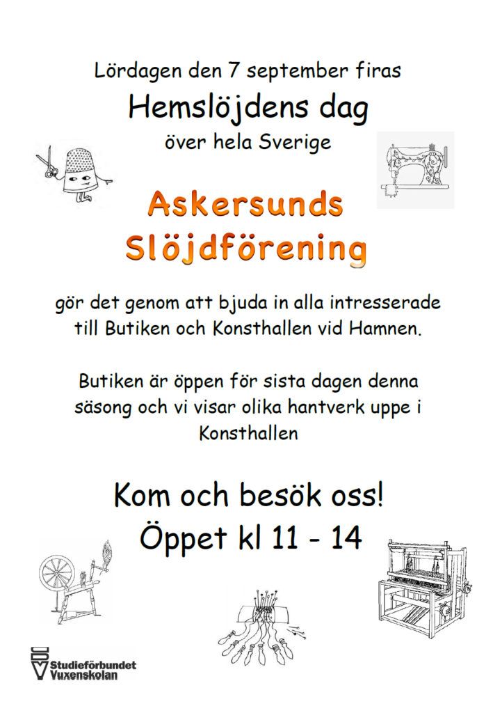 Inbjudan till Hemslöjdens dag i Askersund den 7 september
